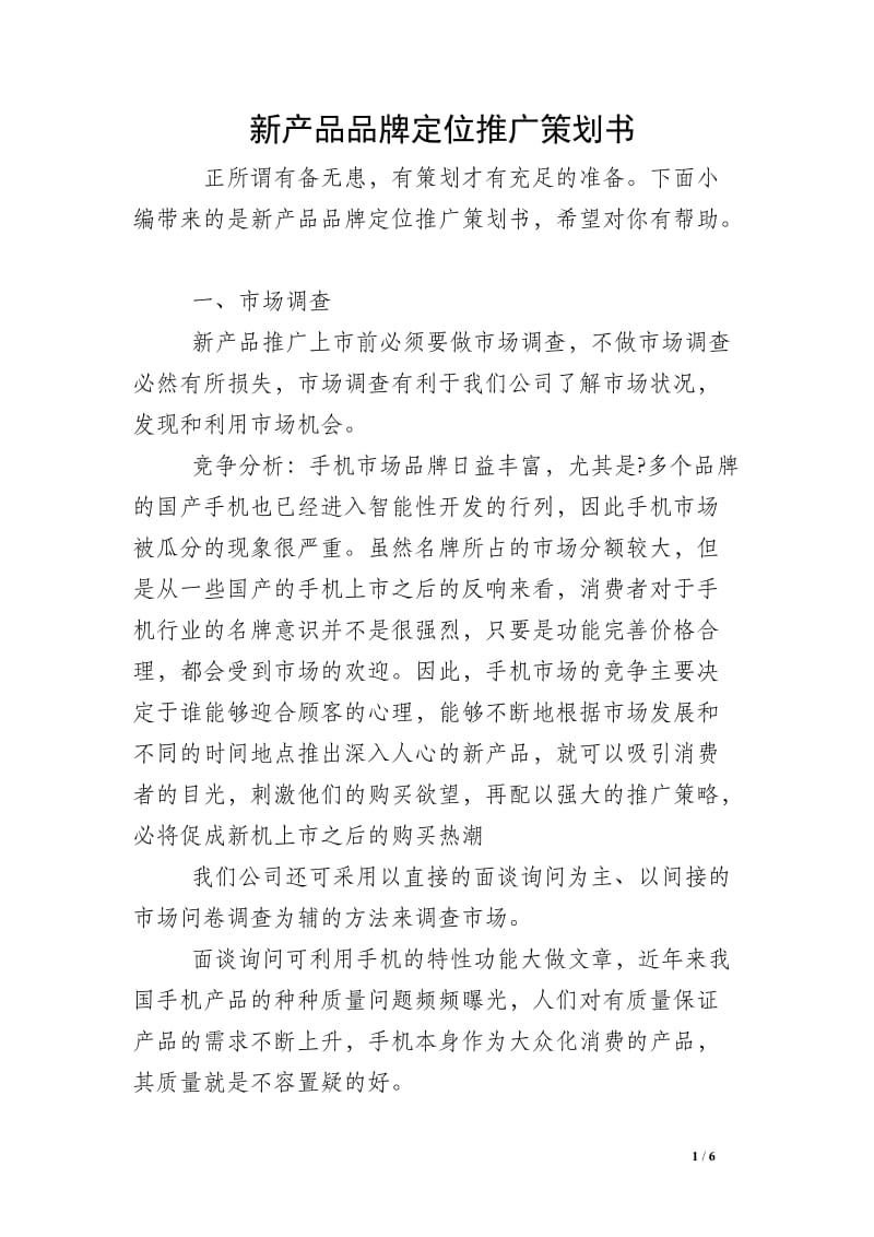 新产品品牌定位推广策划书.doc
